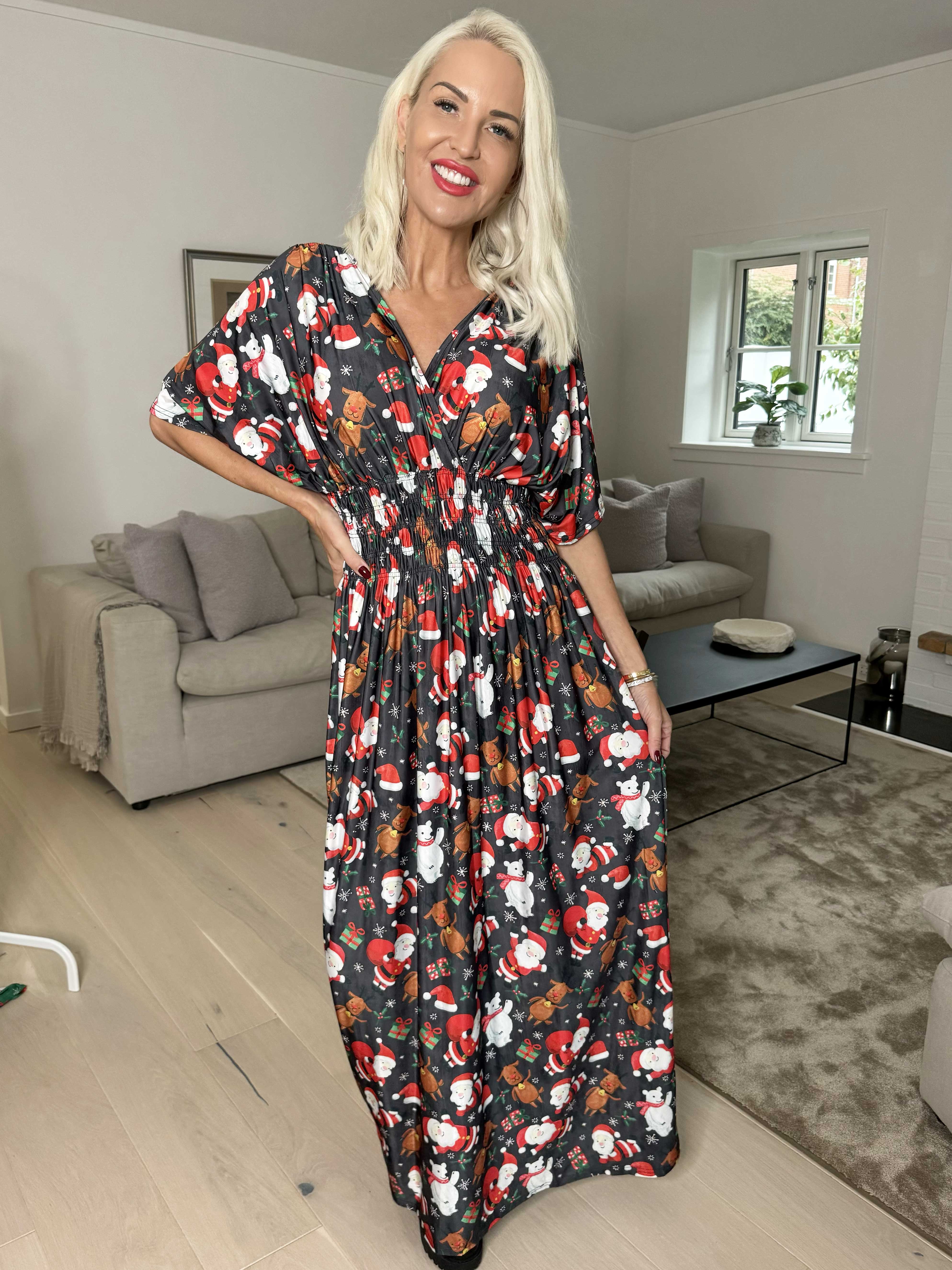 Pams Christmas - Lång klänning med resår och julmotiv